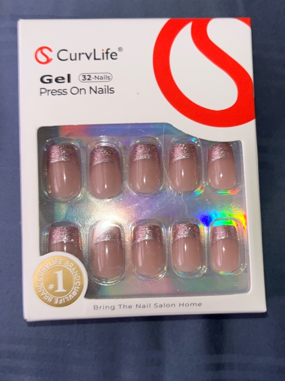 Gel Press-On Nails in Nude with Pink Glitter Tips